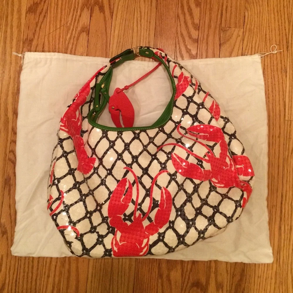 kate spade Red Lobster Print Hobo with Navy Lattice